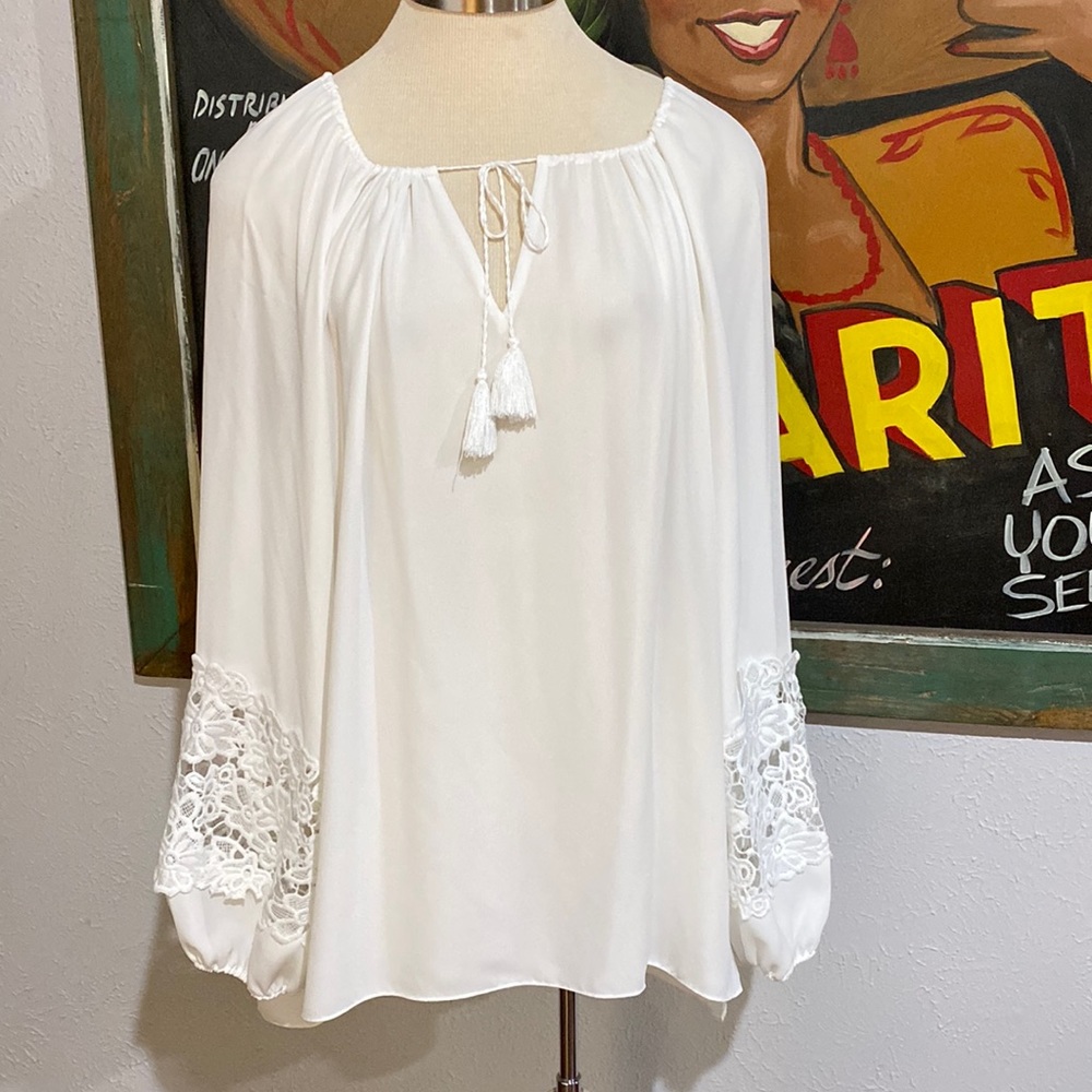 Alex Marie White Polyester and Lace Blouse Size XL